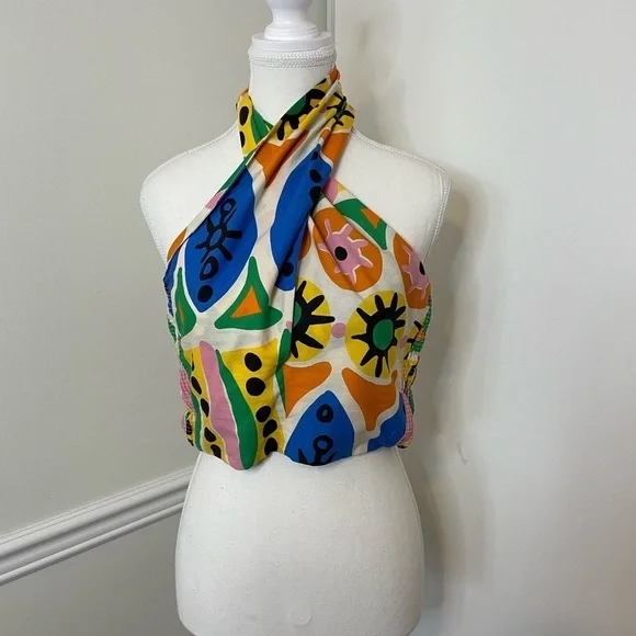 Zara Pop Art Printed Crop Halter Top S - Picture 3 of 15